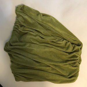 Ruched One Shoulder Olive Green Crop Top